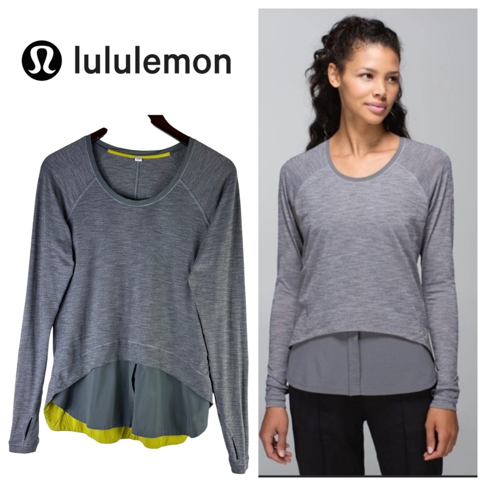Lululemon Layered Long Sleeve Shirt Sz 8 Medium Gray Base Athletic Running